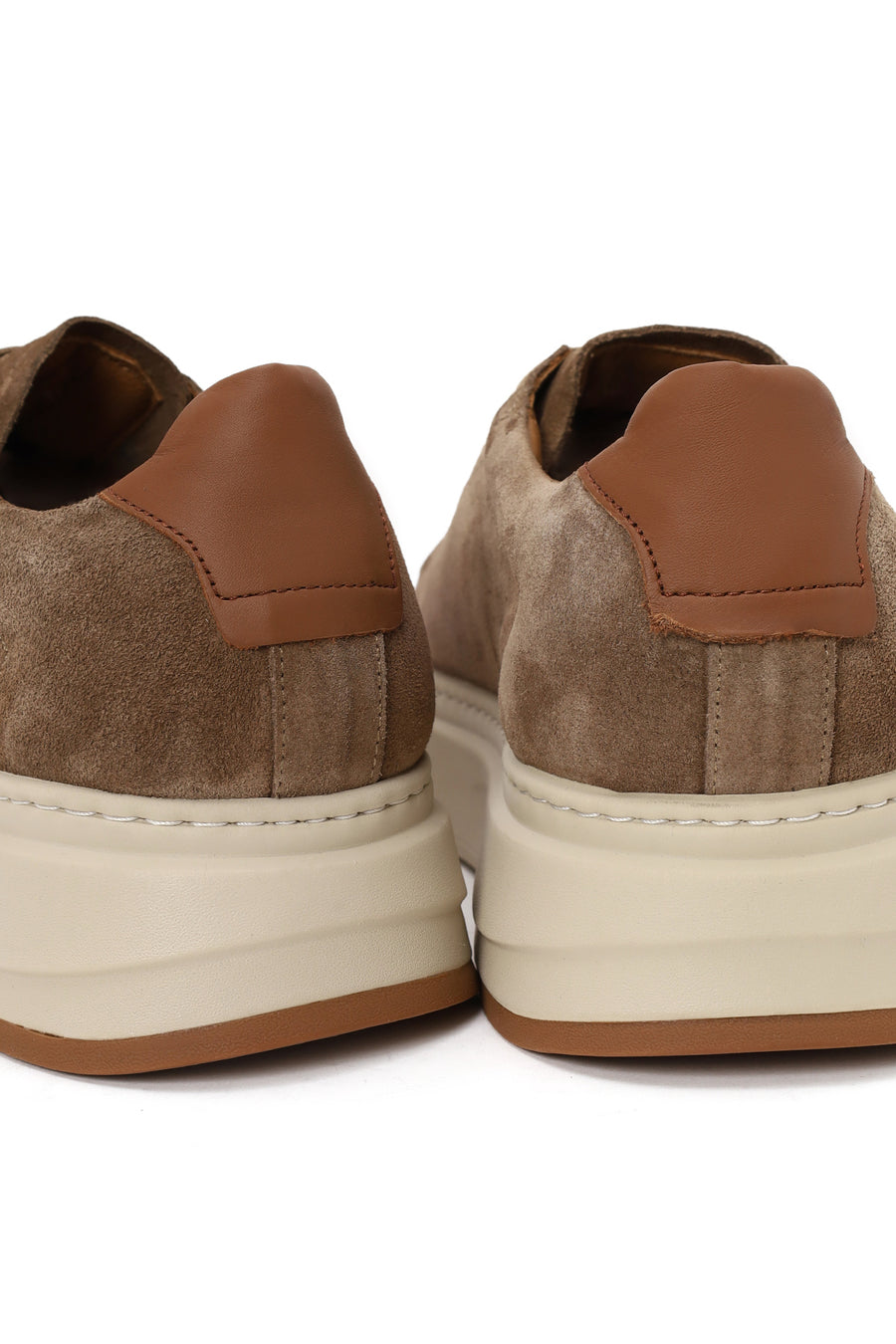 Erkek Bej Bağcıklı Kalın Tabanlı Süet Deri Sneaker
