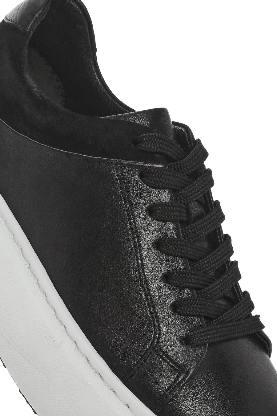 Erkek Siyah Bağcıklı Kalın Tabanlı Deri Sneaker
