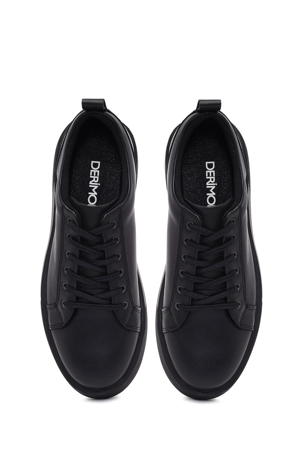 Erkek Siyah Bağcıklı Deri Sneaker