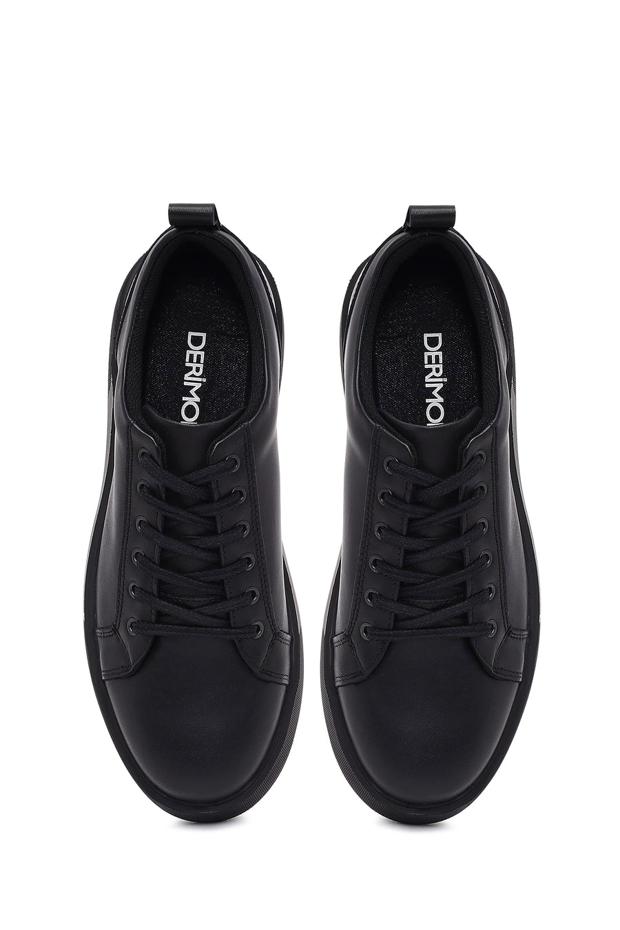 Erkek Siyah Bağcıklı Deri Sneaker