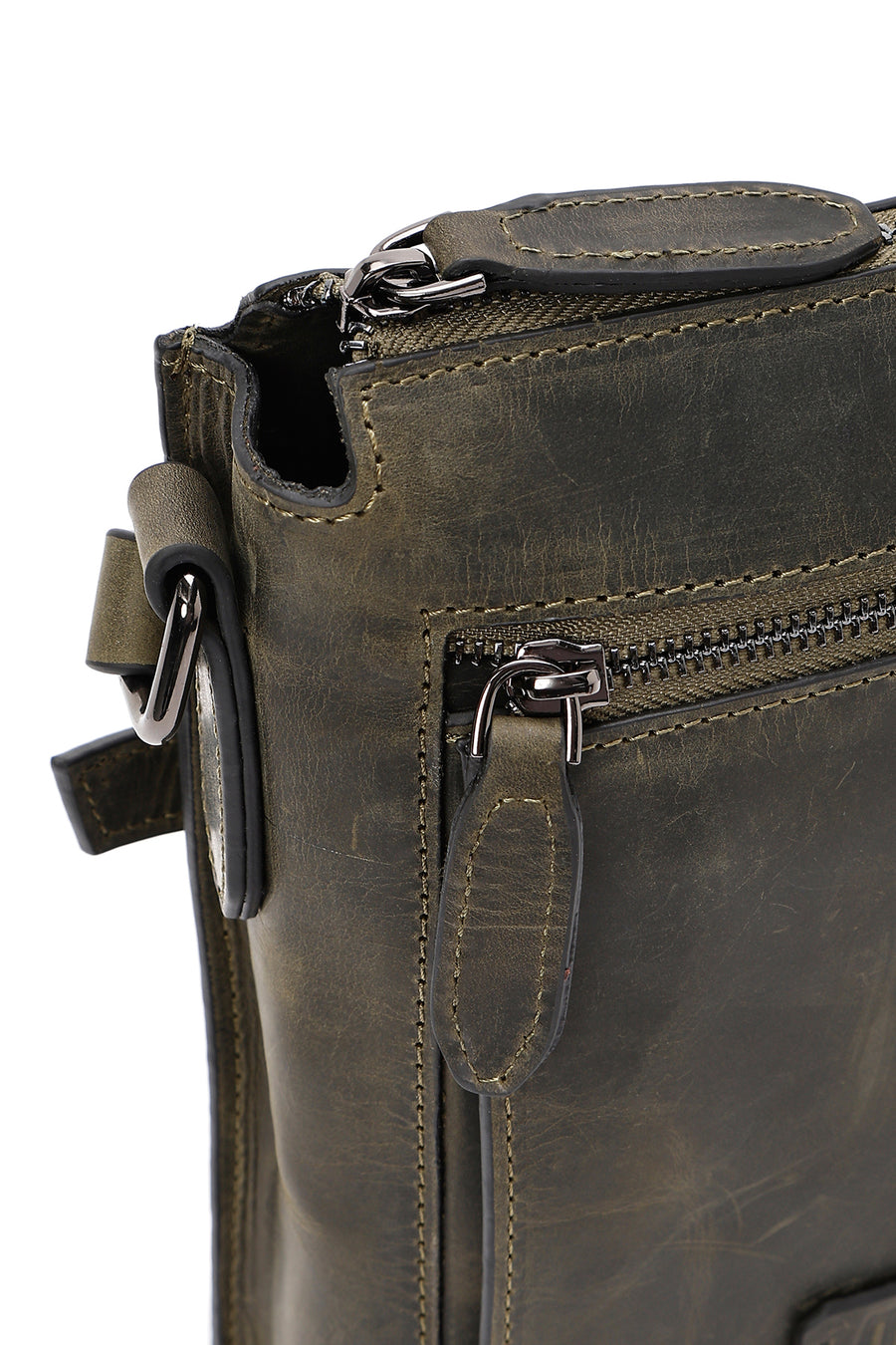 Men's Khaki Leather Messenger Bag