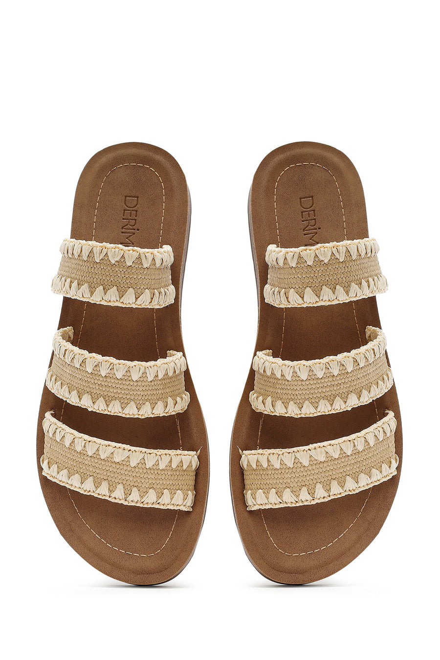 Women's Beige Straw Slippers