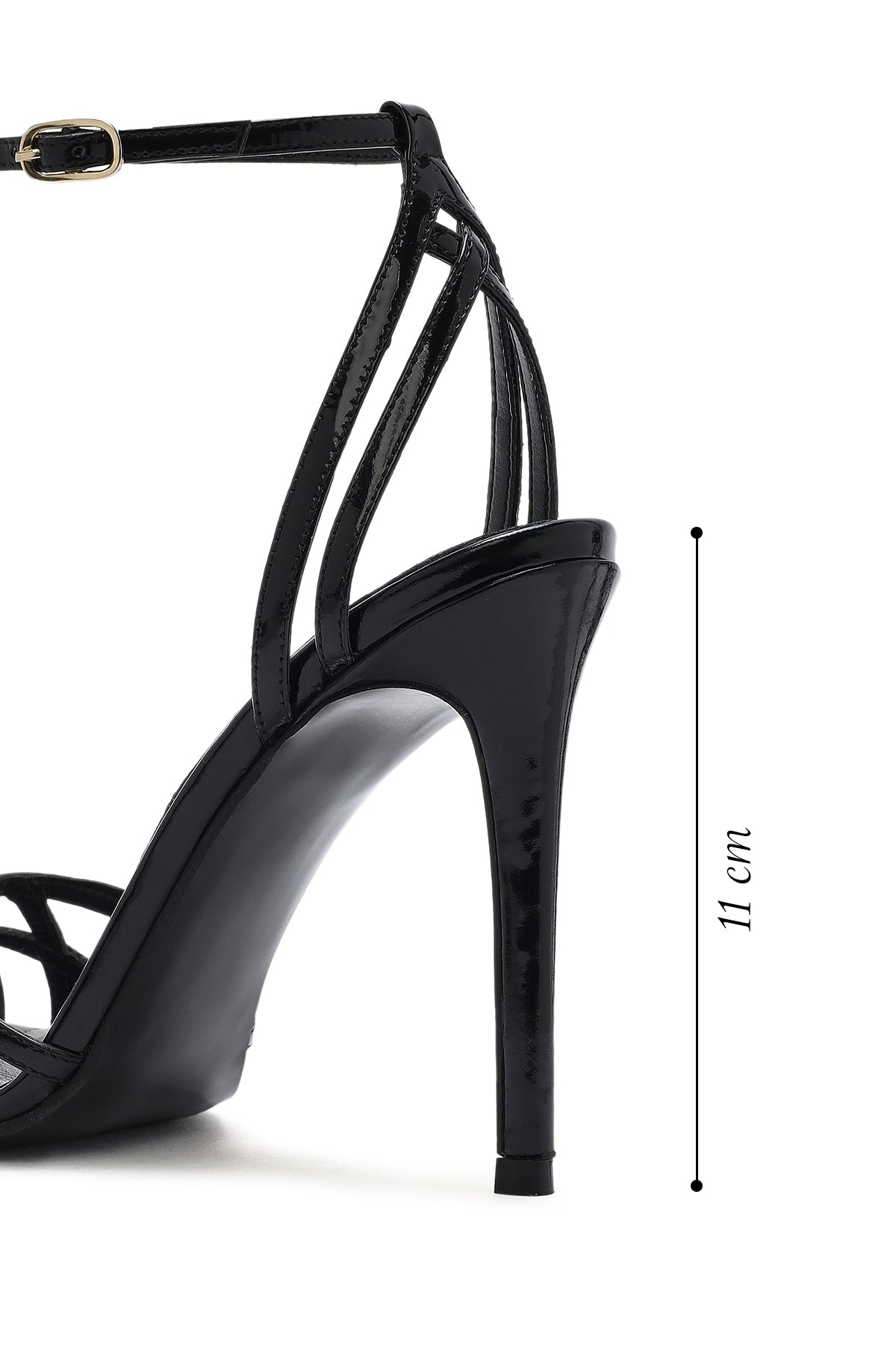 Kadın Siyah Bilekten Bağlamalı İnce Yüksek Topuklu Rugan Deri Sandalet