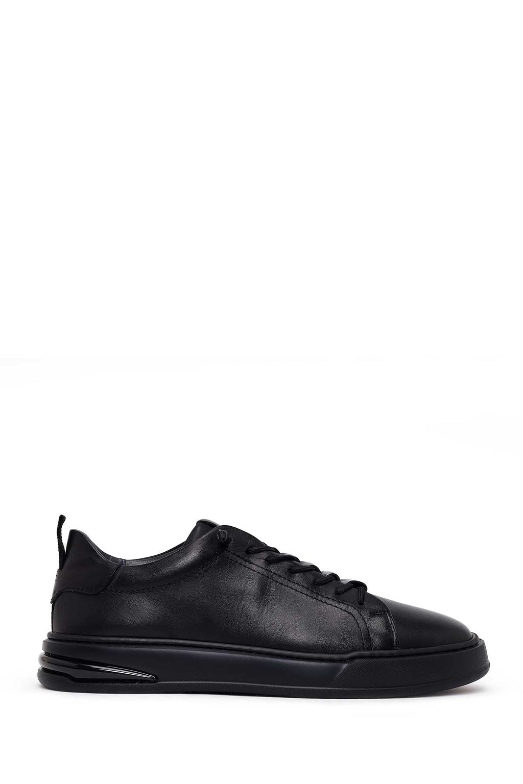 Erkek Siyah Bağcıklı Deri Sneaker