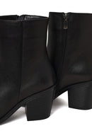 Woman Black Zip Closure Thick-Heeled Leather Boots | Derimod