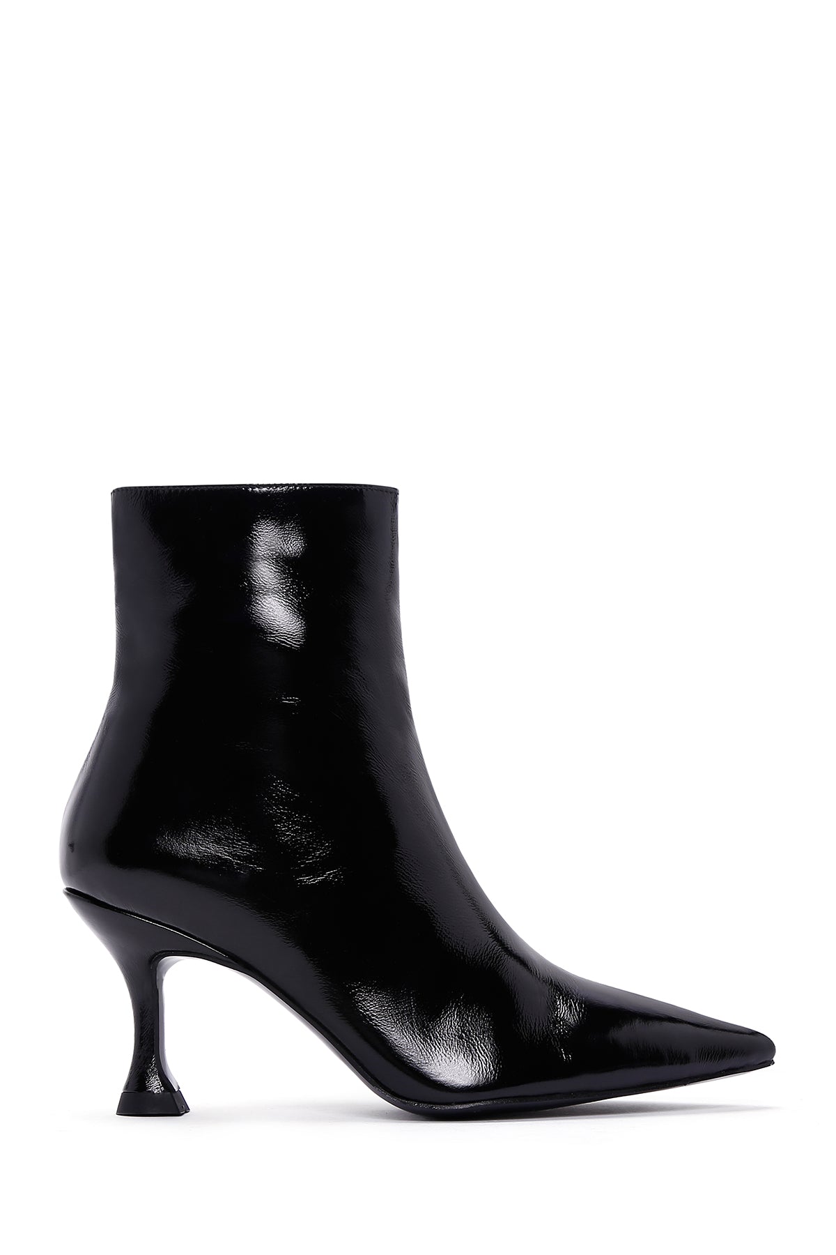 Women's Black Patent Leather Thin Heeled Boots 23WFD163716 | Derimod