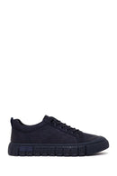 Male Navy Blue Lace-Up Thick-Soled Nubuck Leather Sneaker | Derimod