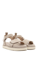 Women's Cream Strappy Thick Soled Suede Leather Sandals | Derimod