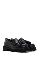 Women's Black Tassel Leather Masculine Loafer | Derimod