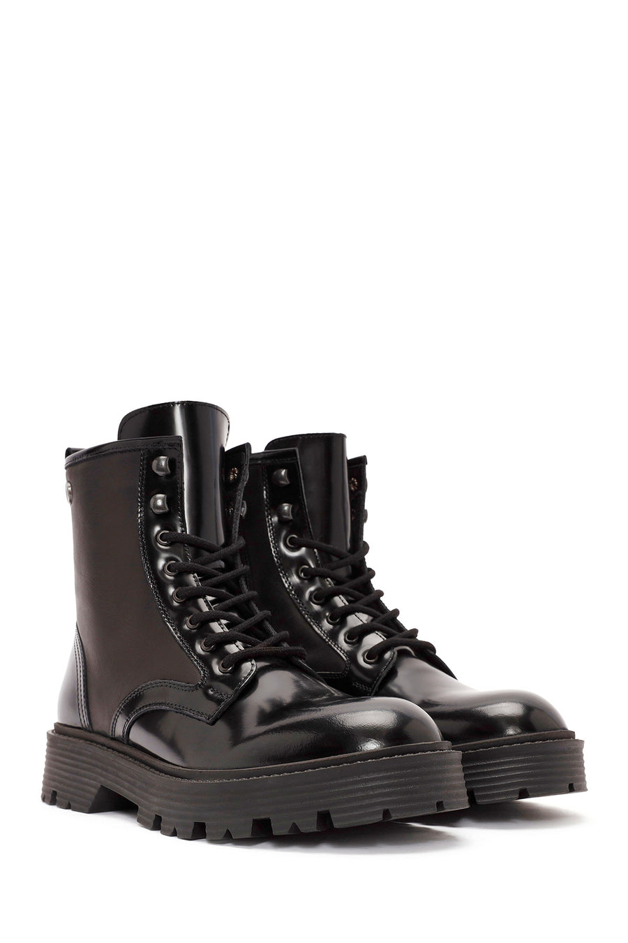 Men's Black Lace-Up Leather Combat Boots