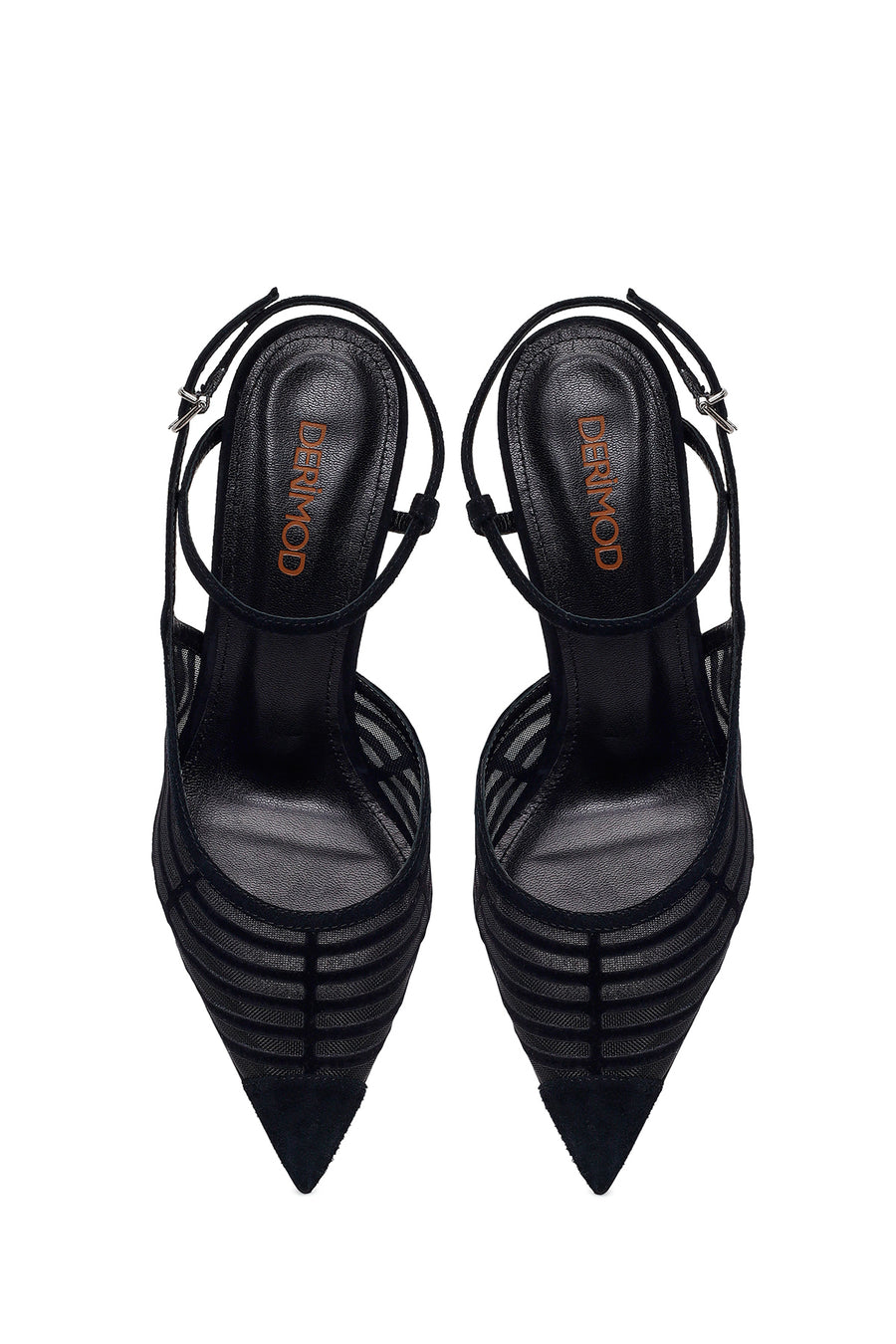Woman Black Ankle-Buckle High Slim-Heel Leather Shoes