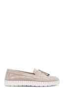 Women's Beige Suede Leather Comfort Loafer | Derimod