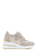 Women's Beige Thick Heeled Strappy Leather Sneaker | Derimod