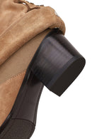 Woman Beige Chunky-Heel Suede Boots | Derimod