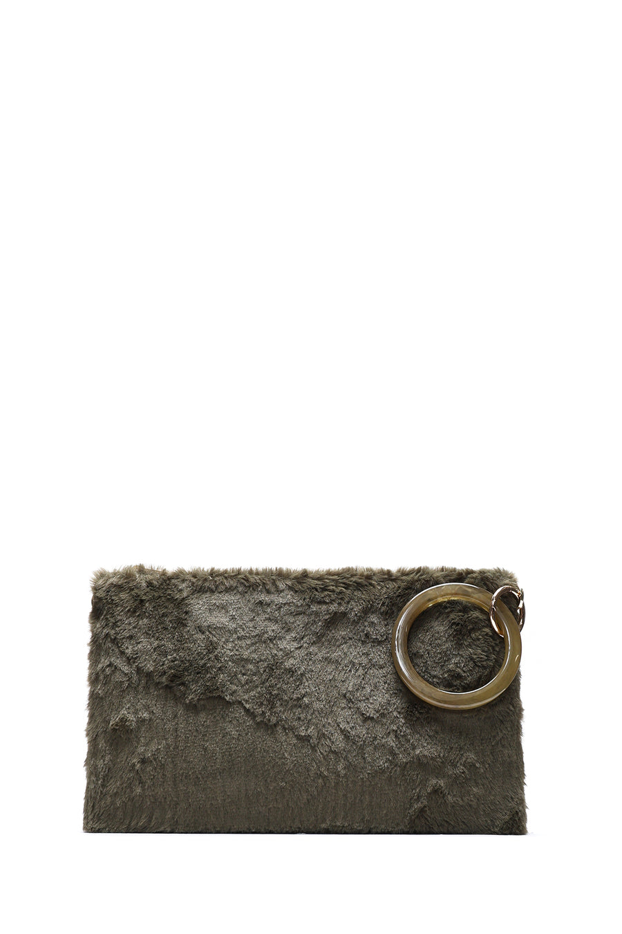 Women's Khaki Chain Strap Plush Clutch Bag