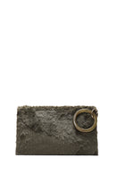 Women's Khaki Chain Strap Plush Clutch Bag | Derimod