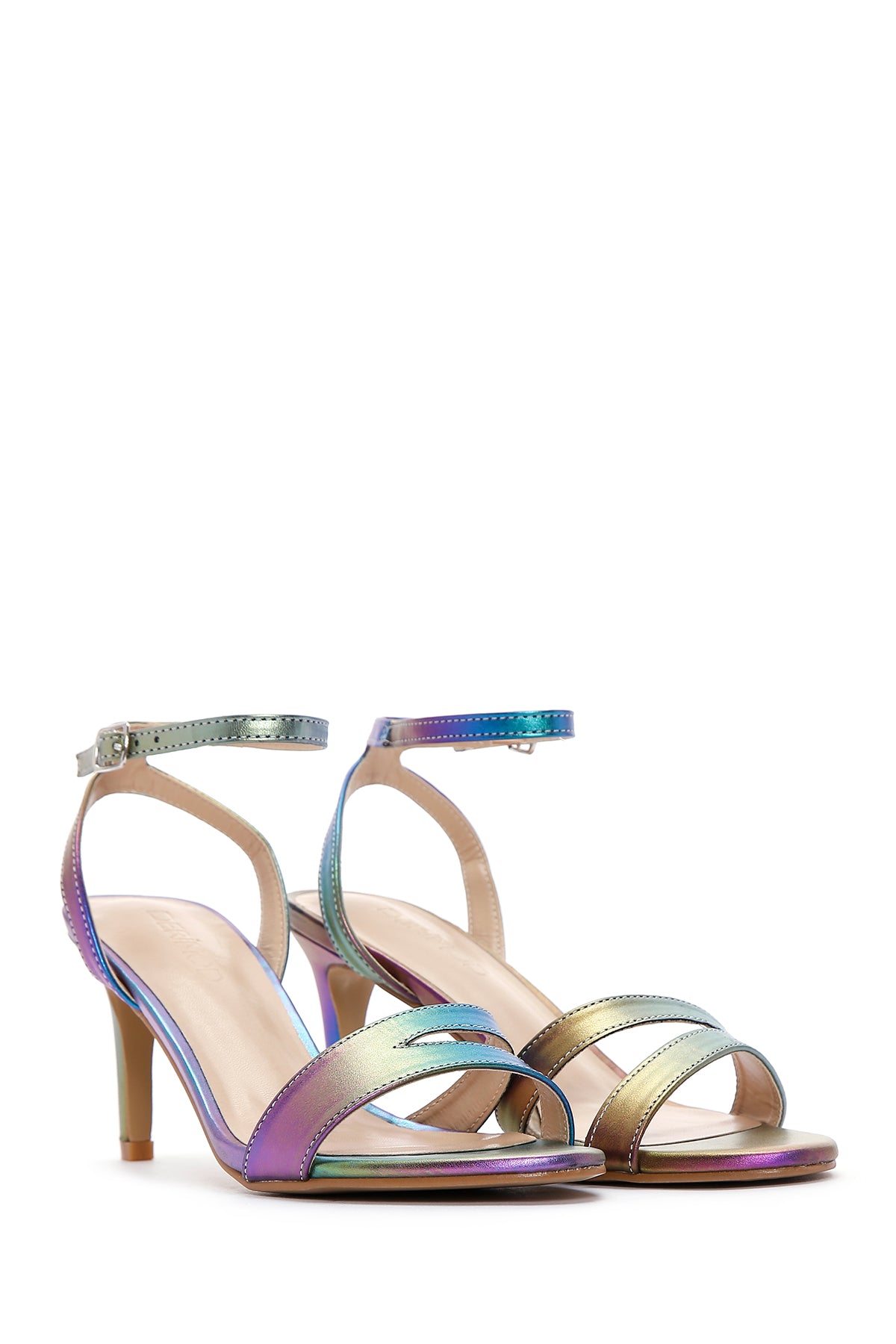 Kadın Mavi Bilekten Bantlı Topuklu Sandalet