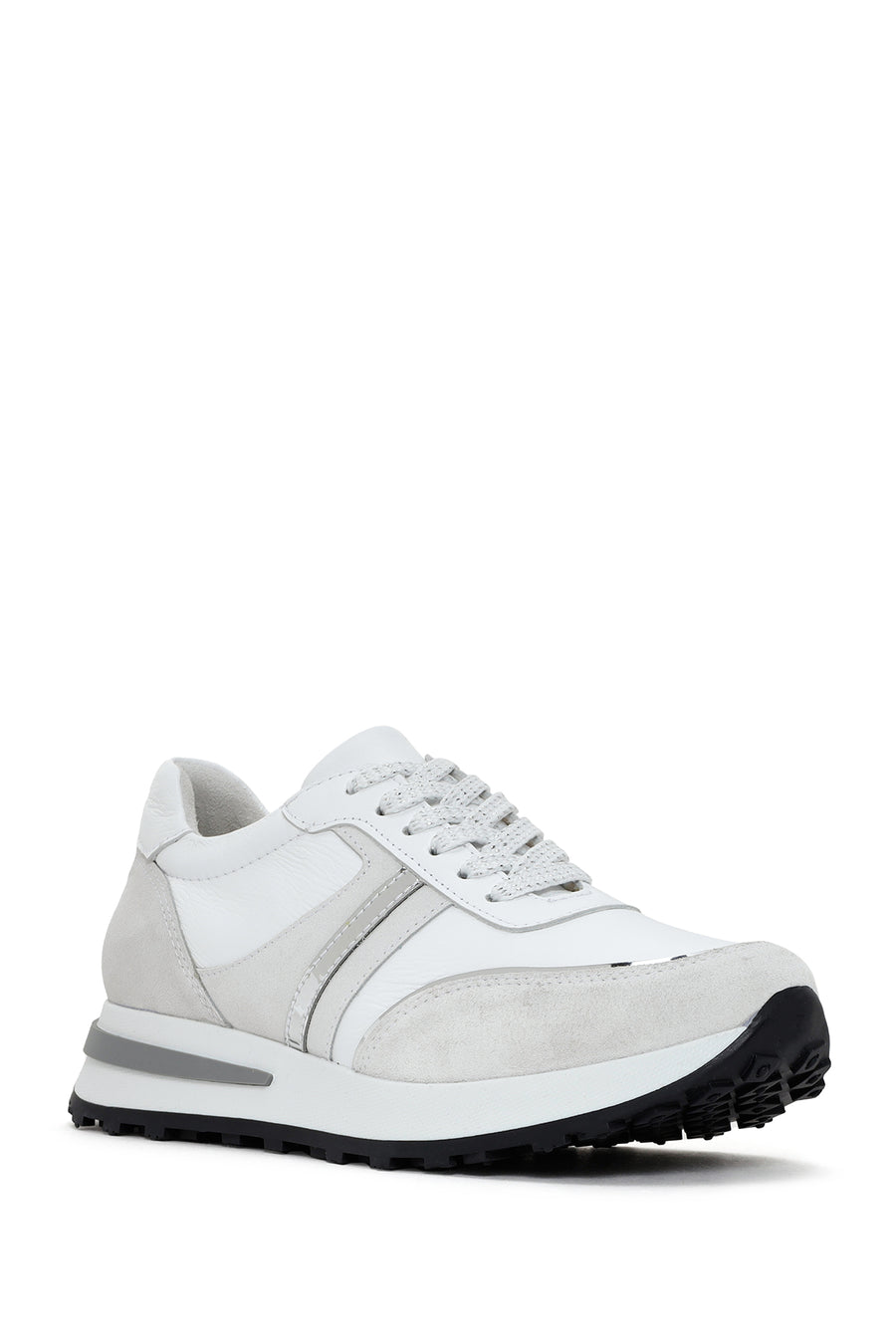 Kadın Beyaz Bağcıklı Deri Sneaker