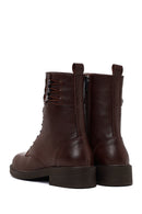 Woman Brown Zip Closure Thick-Soled Leather Combat Boots | Derimod