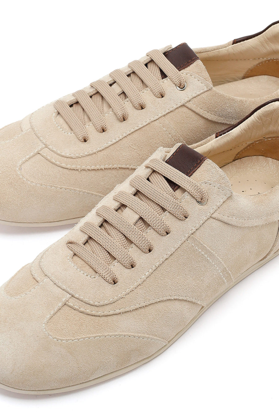 Kadın Bej Bağcıklı Süet Deri Sneaker