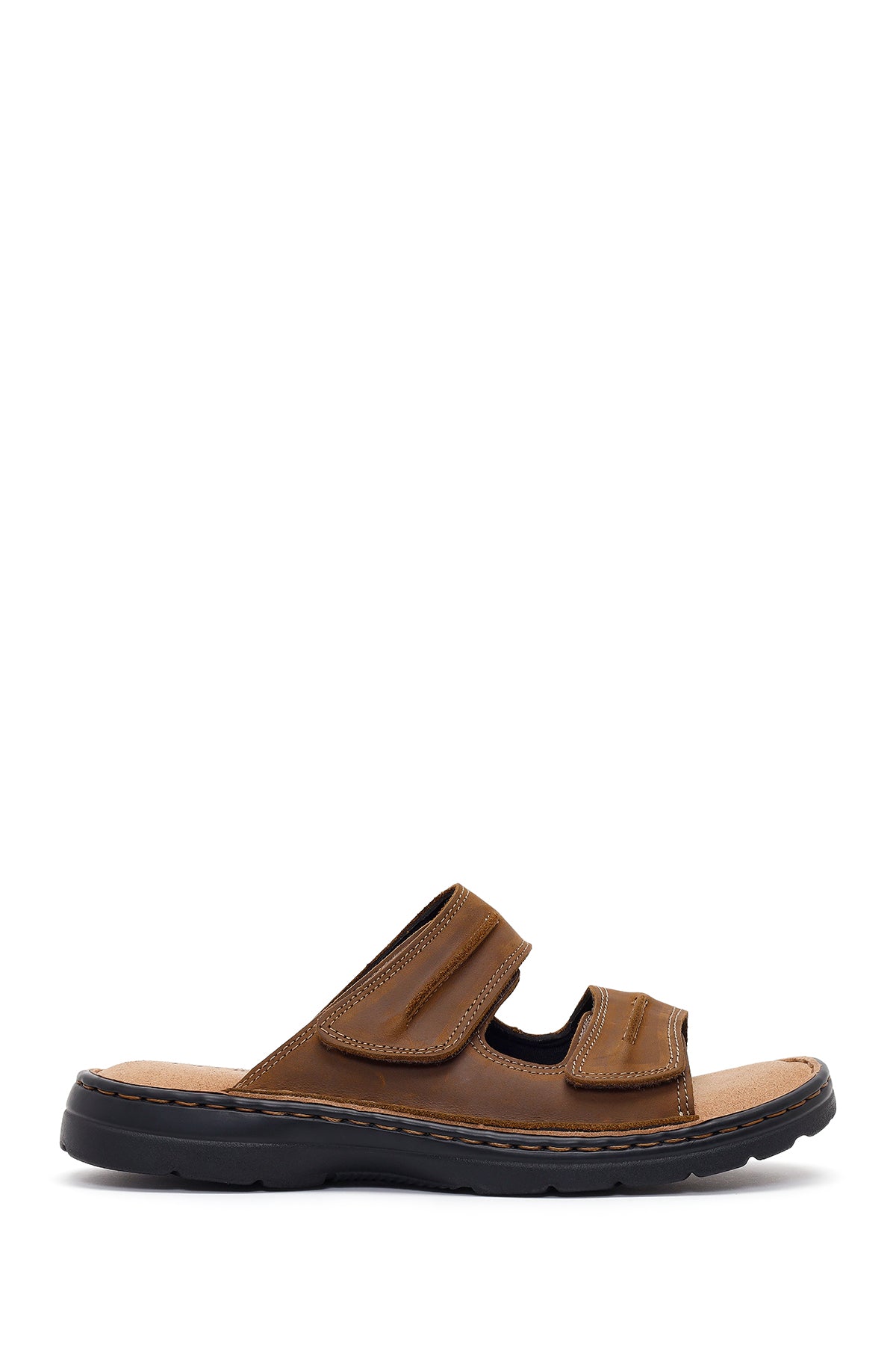 Men's Brown Strapped Nubuck Leather Slippers 26SFD6942V3 | Derimod