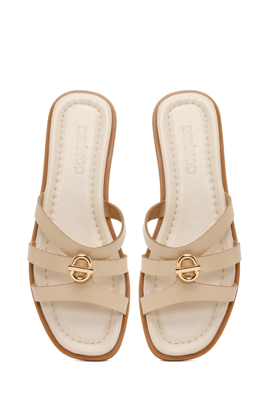 Woman Cream Buckled Leather Slipper