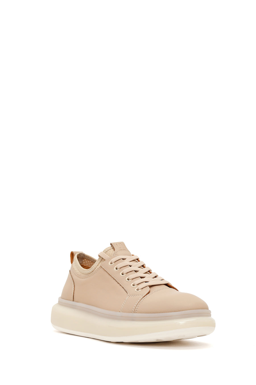 Men's Beige Lace-Up Thick-Sole Leather Sneaker