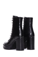 Women's Black Leather Zippered Platform Heeled Boots | Derimod