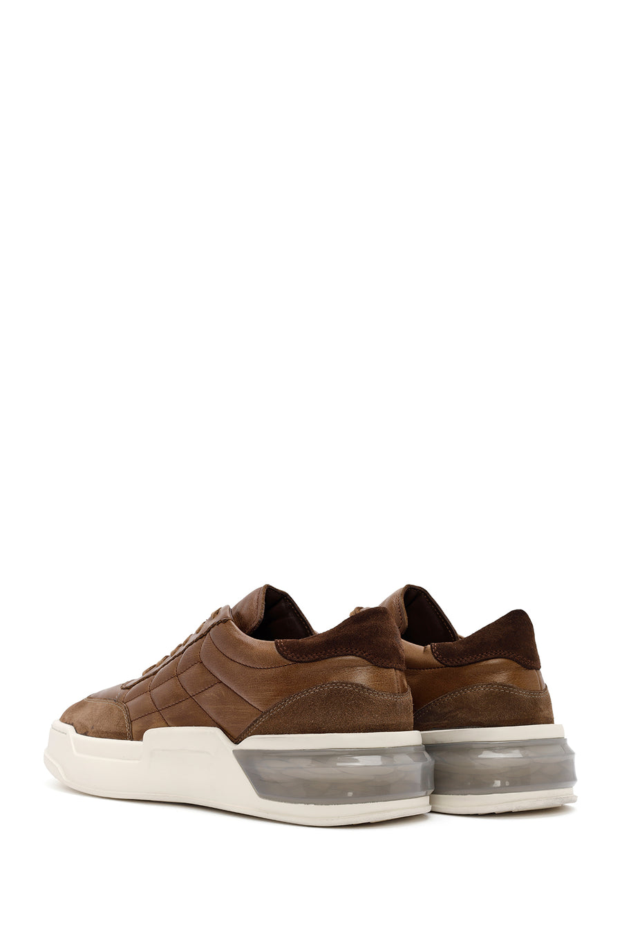 Erkek Vizon Bağcıklı Deri Sneaker