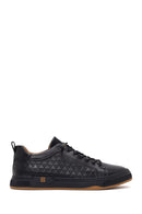 Erkek Siyah Bağcıklı Baskılı Deri Sneaker | Derimod