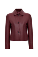 Beatrix Women's Burgundy Shirt Collar Short Leather Jacket | Derimod