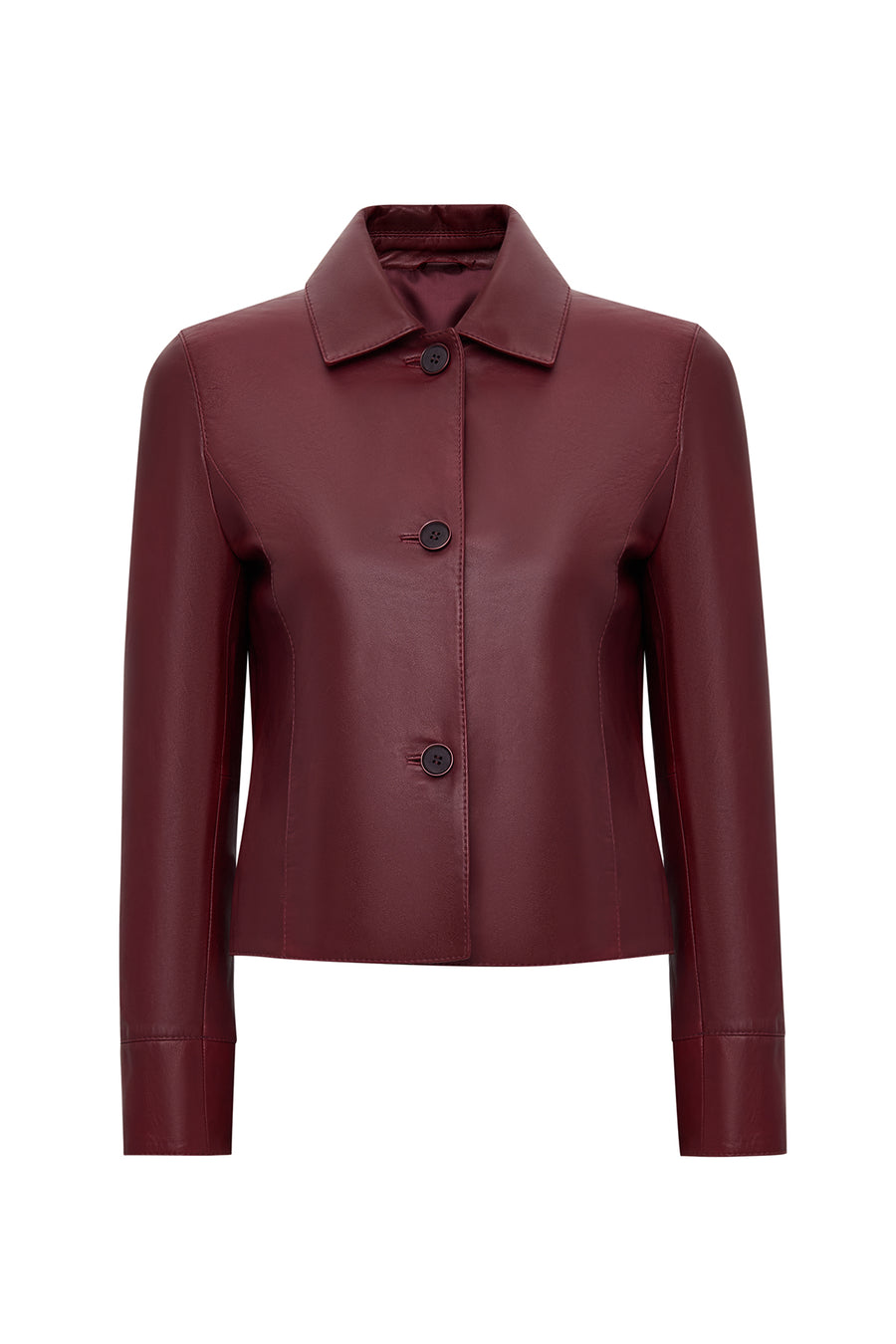 Beatrix Women's Burgundy Shirt Collar Short Leather Jacket