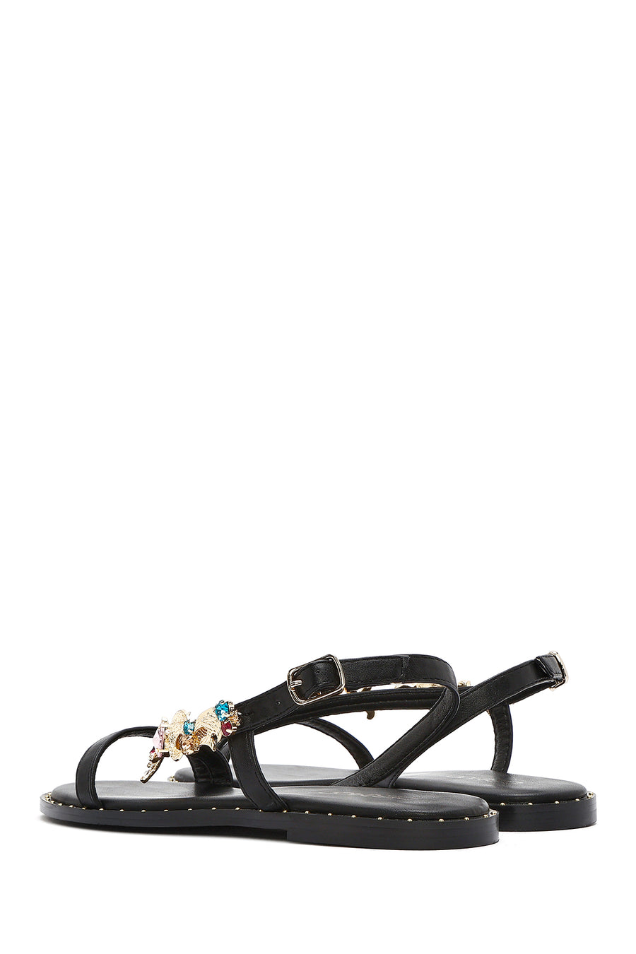 Women's Black Ankle Buckle Stoned Sandals