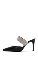 Women's Black Stone Heeled Slippers | Derimod