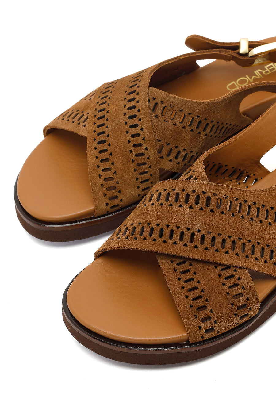 Woman Tan Patterned Suede Leather Sandals