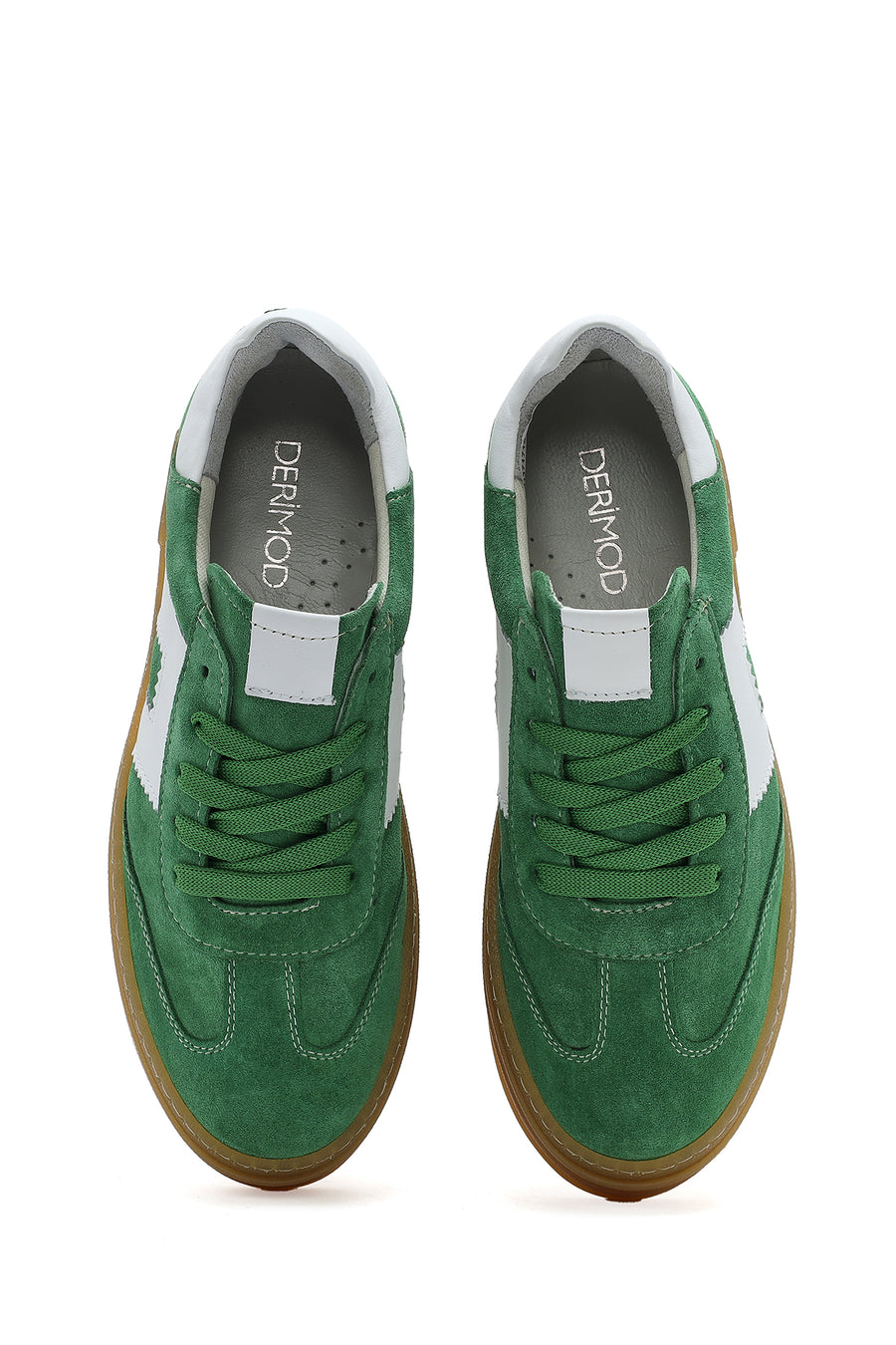 Women's Green Lace-Up Suede Leather Sneakers