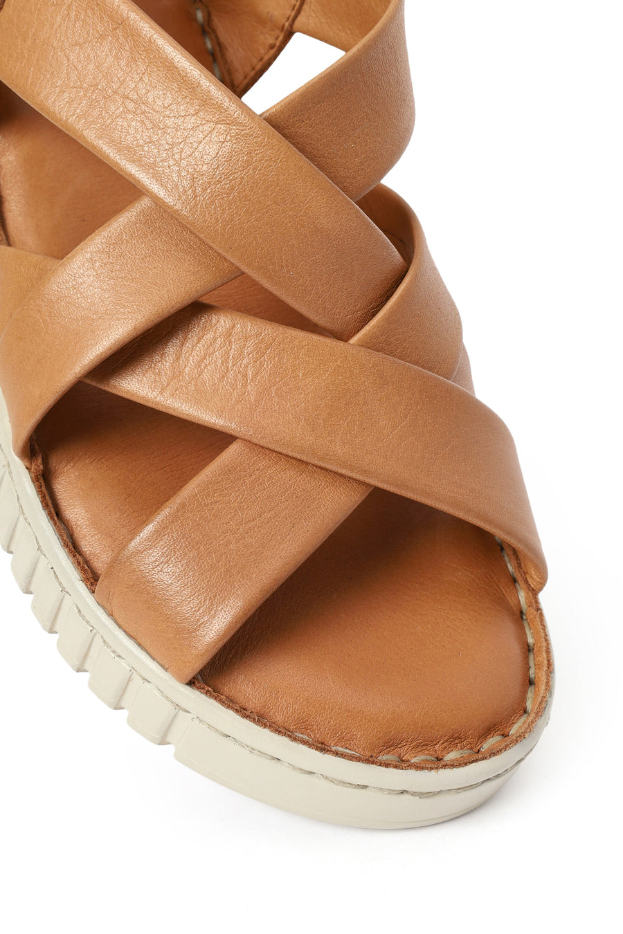 Woman Tan Chunky-Soled Leather Comfort Sandals