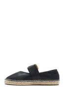 Women's Black Buckled Leather Espadrilles | Derimod