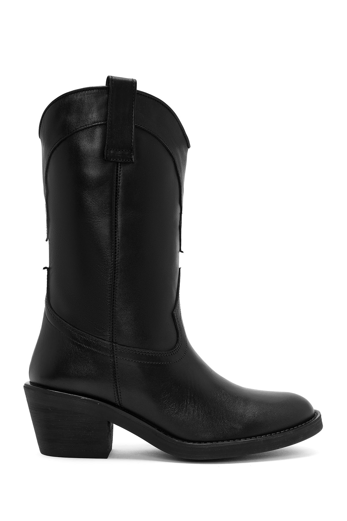 Women's Black Heeled Leather Cowboy Boots 24WFD186718 | Derimod