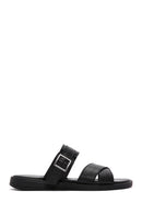 Women's Black Buckle Leather Slippers | Derimod