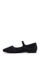 Women's Black Stone Leather Ballerinas | Derimod