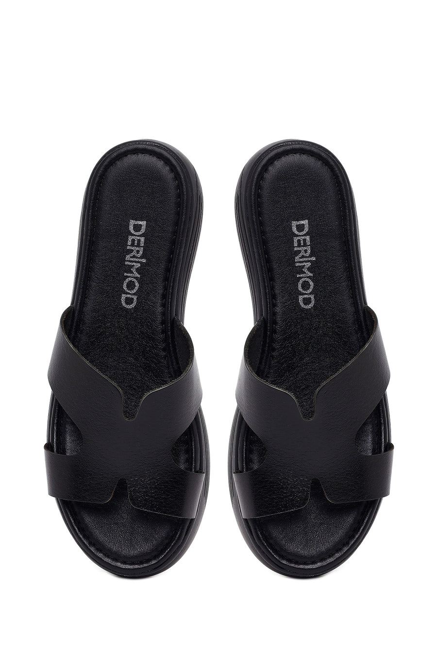 Woman Black Thick-Soled Leather Slipper