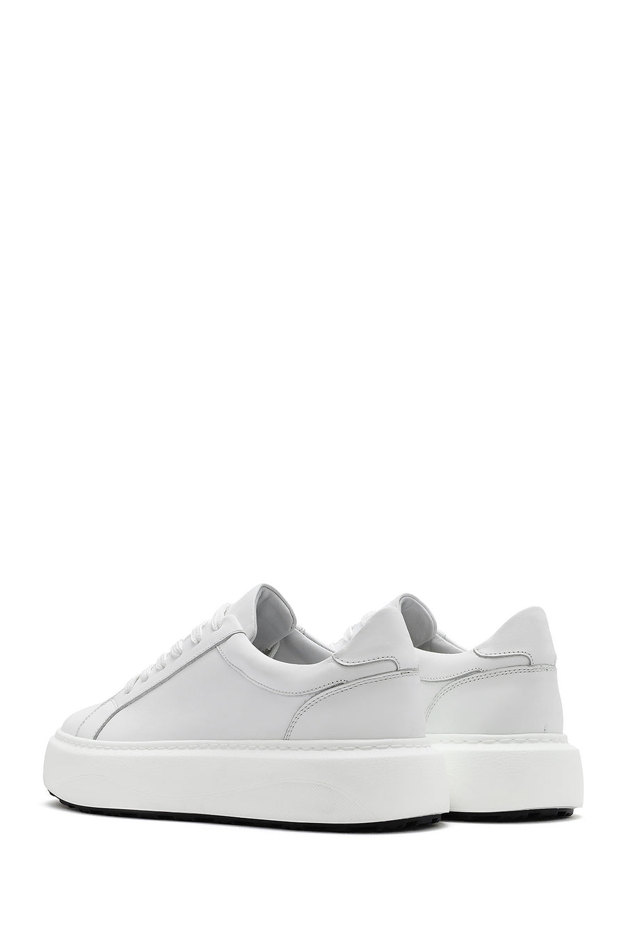 Men's White Lace-up Thick-Sole Leather Sneaker