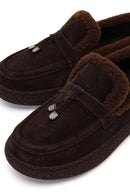 Kadın Kahverengi Tokalı Kalın Tabanlı Süet Deri Teddy Loafer | Derimod