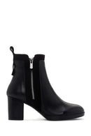 Women's Black Thick Heeled Zippered Leather Boots | Derimod