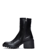 Women's Black Zippered Thick Heeled Leather Boots | Derimod