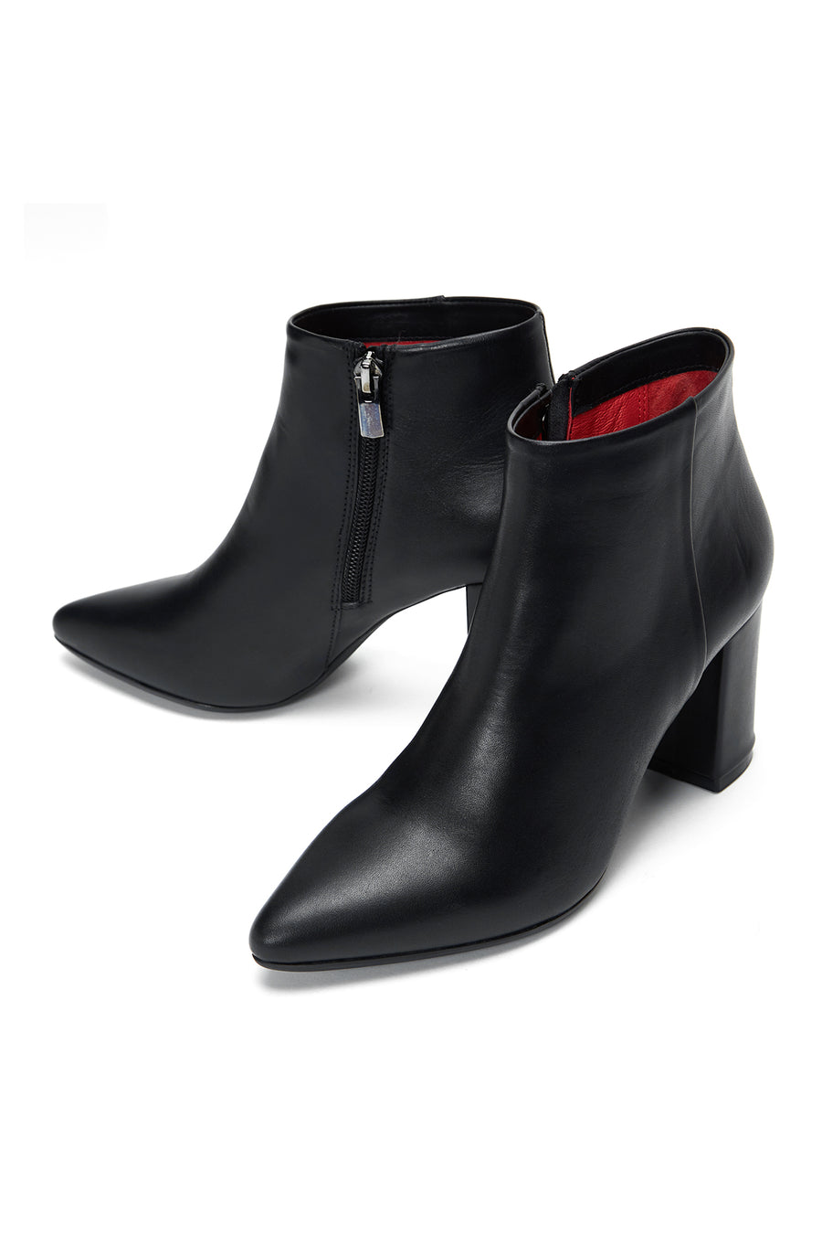 Women's Black Zipper Heeled Leather Boots