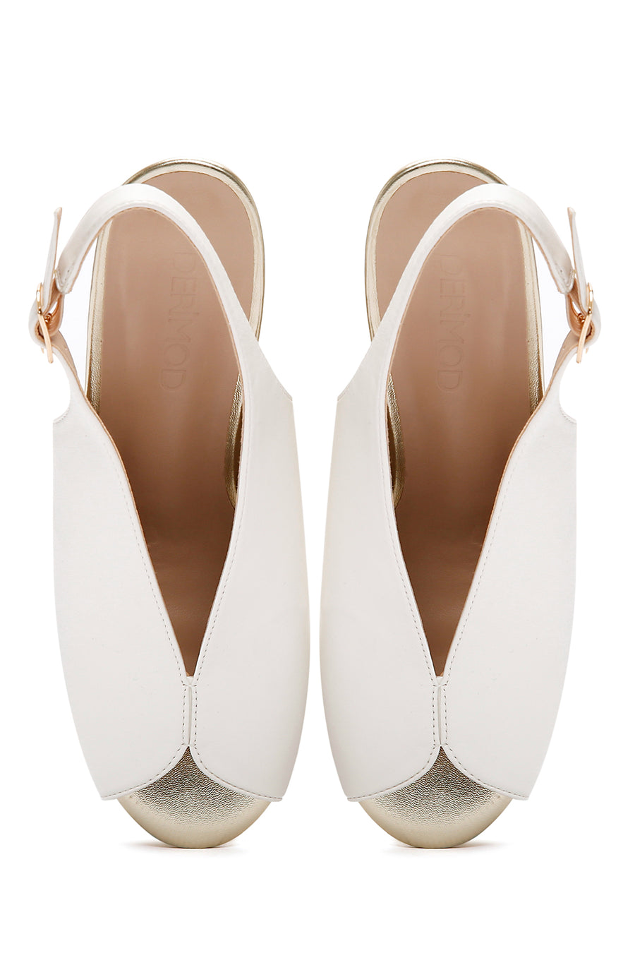 Women's White Back Strap Stoned Thick Heel Sandals