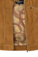Kylie Woman Camel Mandarin Collar Short Suede Leather Jacket | Derimod