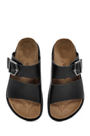 Women's Black Buckle Leather Slippers | Derimod